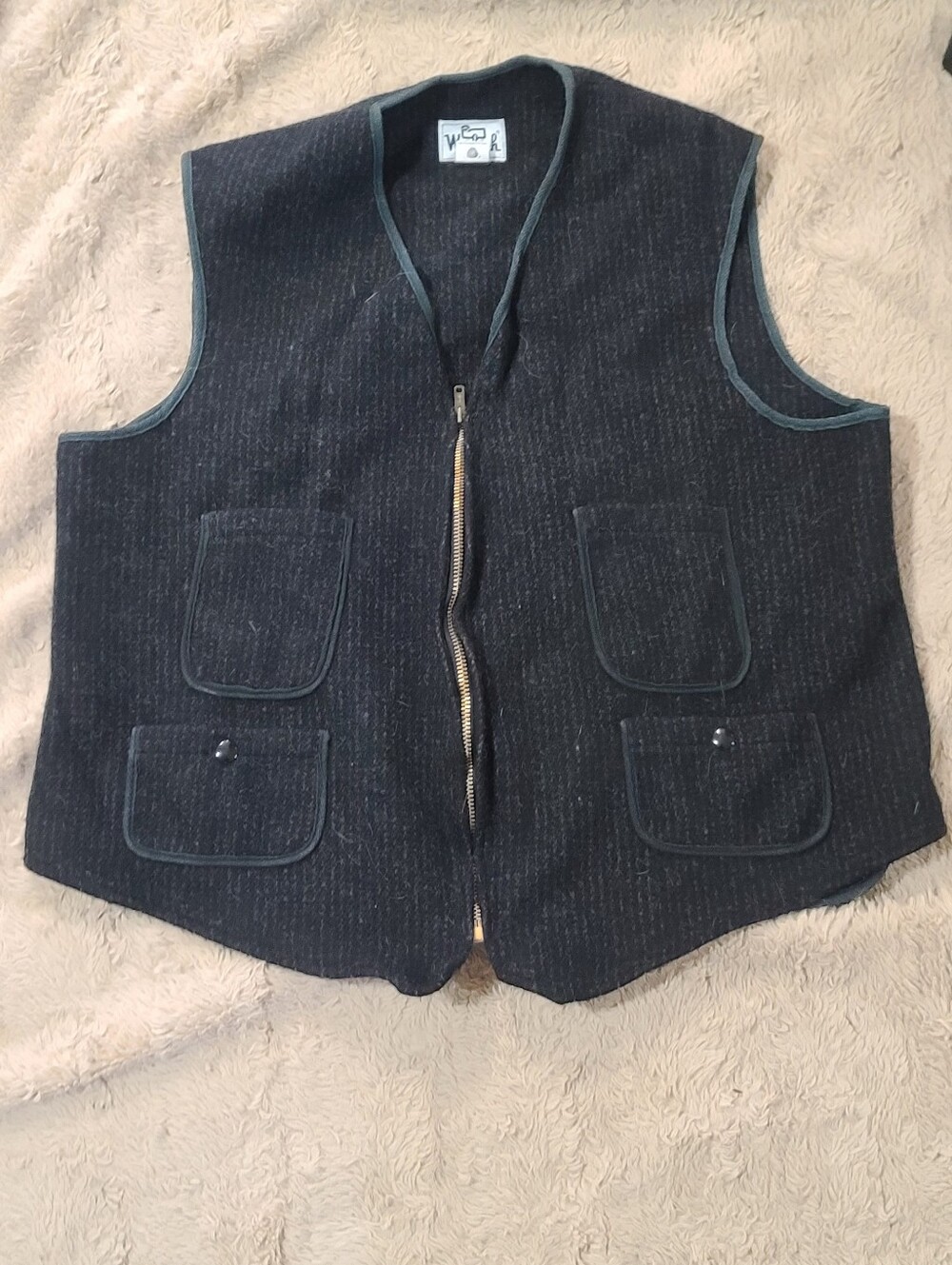 Woolrich Men's Zip-Up Vest with Patch Pockets, Size 48, 60's Tag, Wool Blend